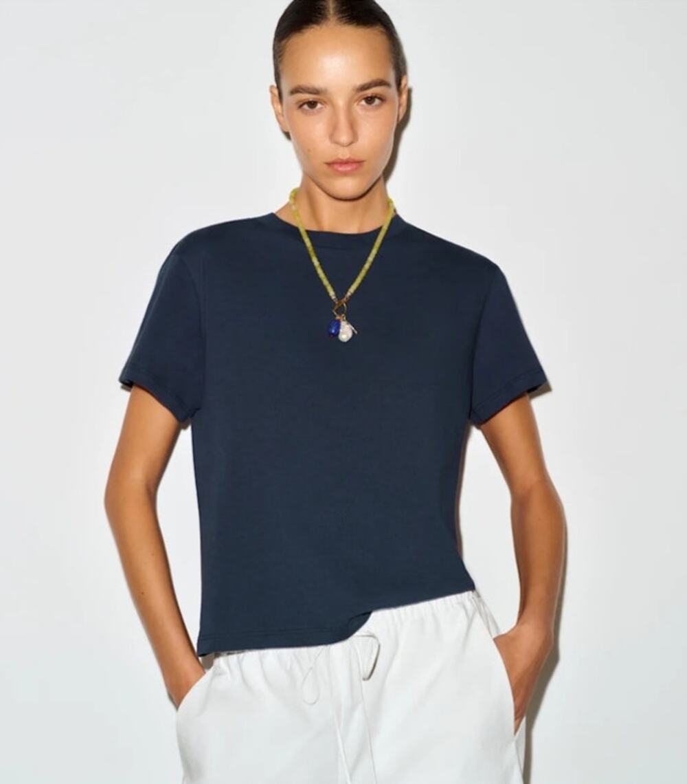 Reformation Rowan Cotton Cropped T-Shirt Women Small Blue  Crew Neck Tee Boho